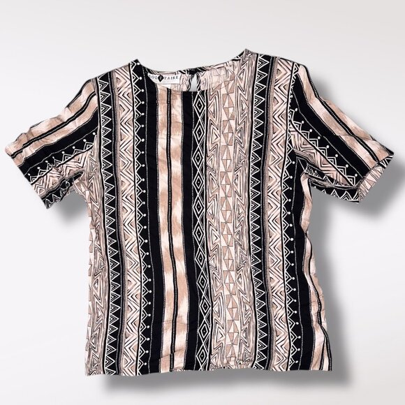 Vintage Solitaire Tribal Stripe Blouse Short Sleeve Rayon Small - Picture 9 of 10